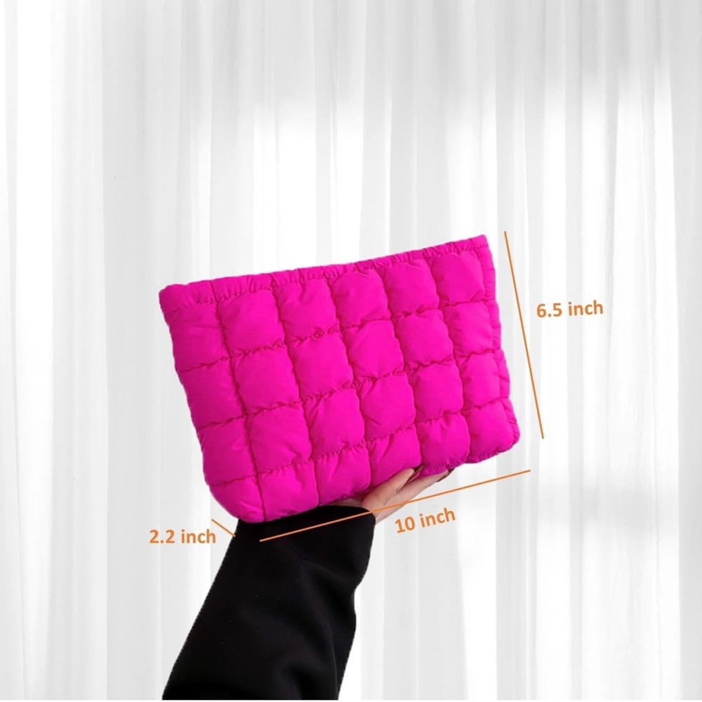 NEW Puffy Hot Pink Pouch w/ Gold-Tone Hardware - Picture 2 of 5